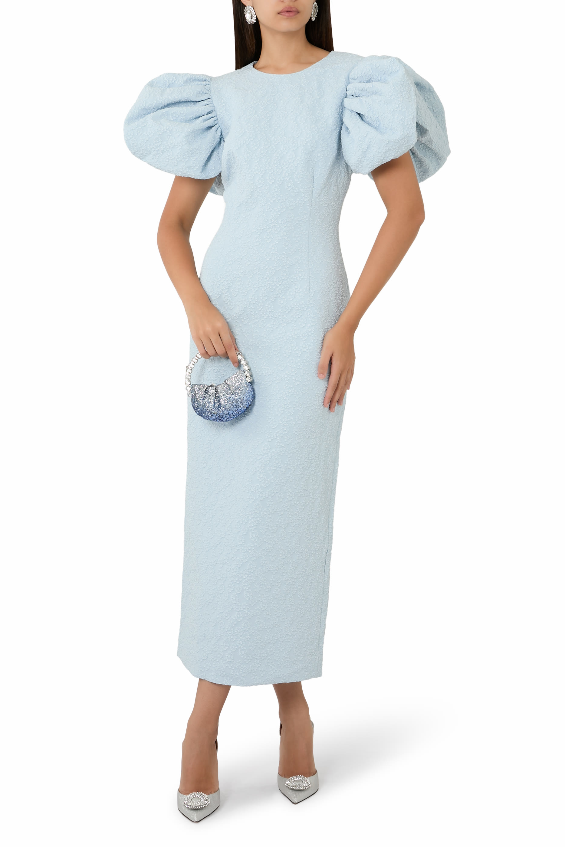 فستان منفوخ متوسط الطول جاكار