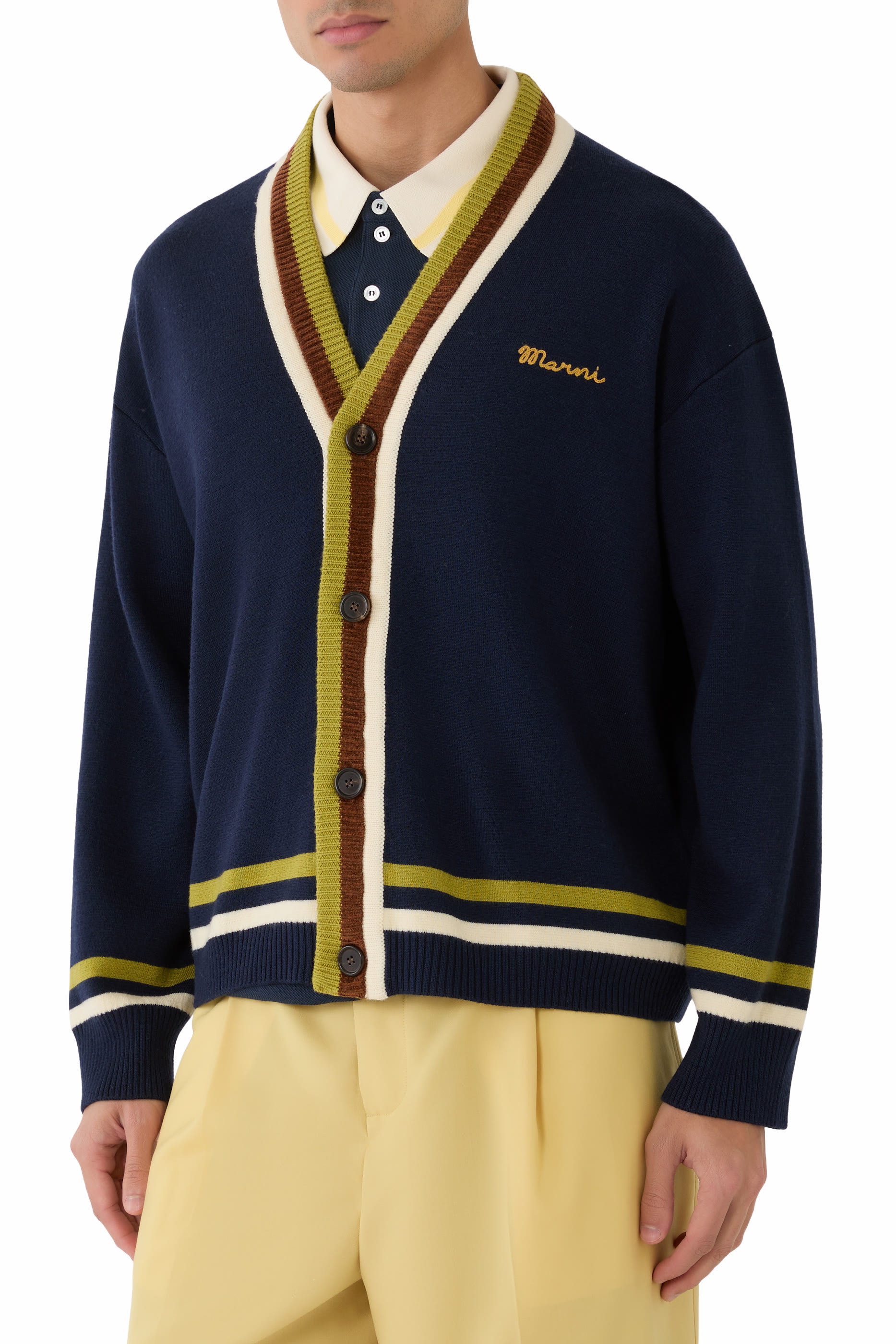 كارديغان مخطط مطرز بشعار الماركة 