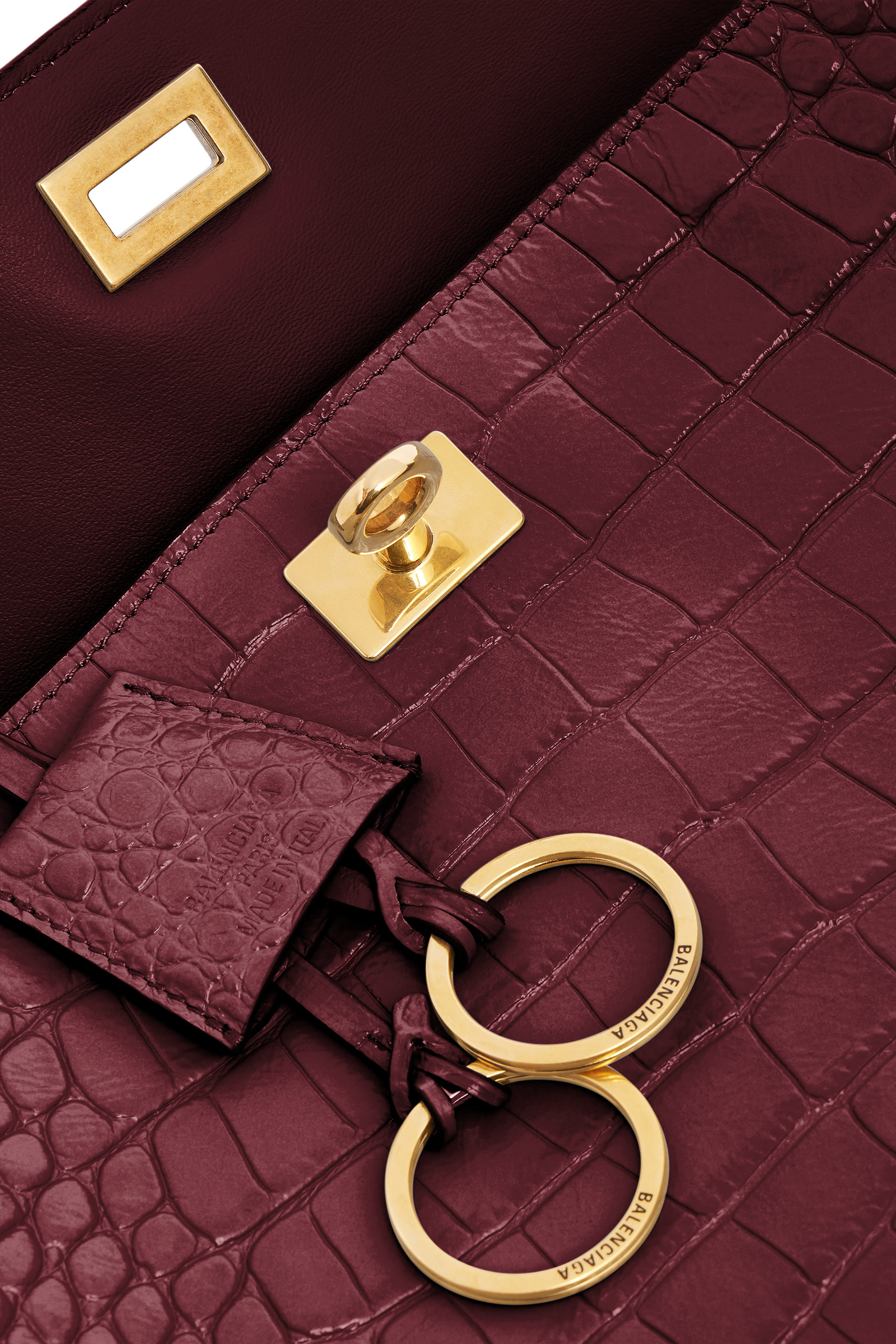 حقيبة يد روديو متوسطة جلد بنقشة جلد تمساح