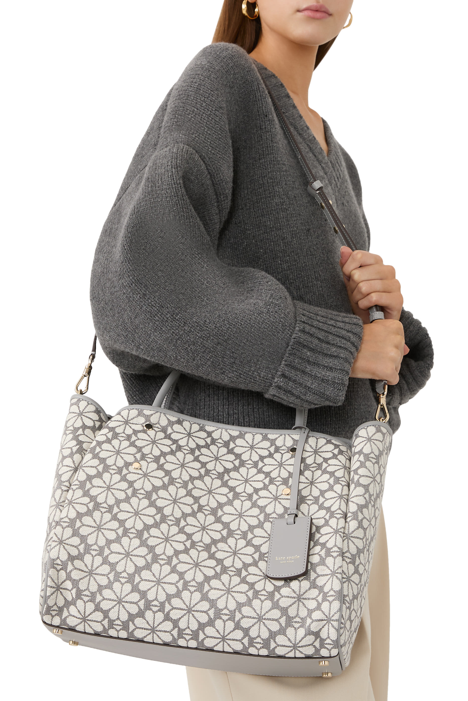 حقيبة يد متوسطة بنقشة زهور بالشكل البستوني