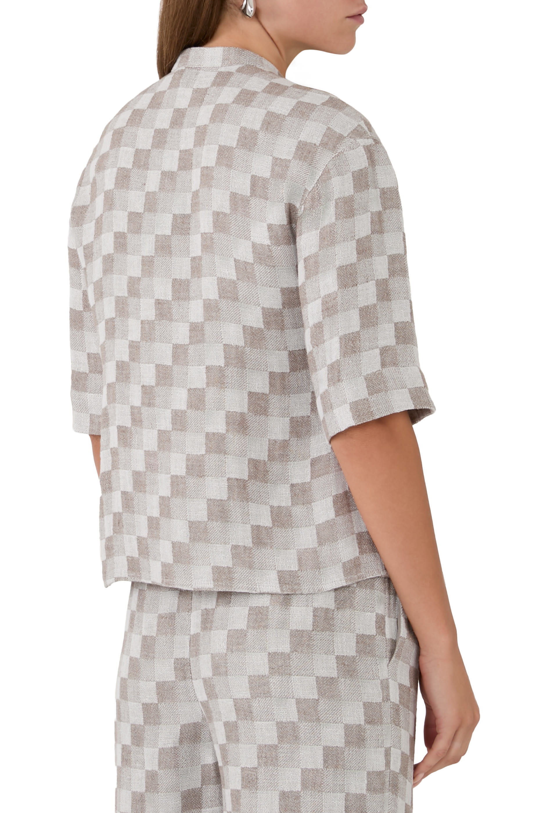 Check Linen Gauze Top