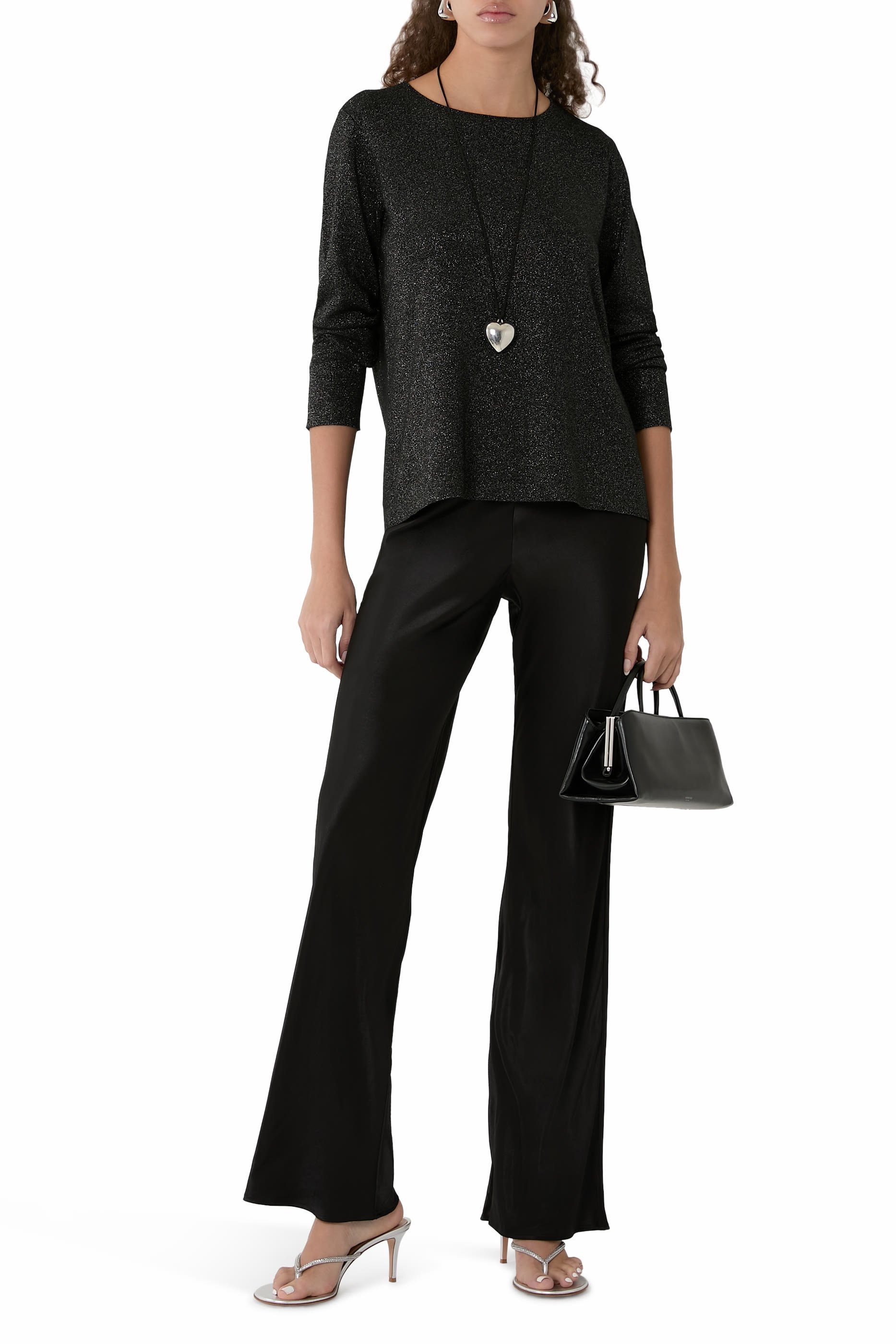 بلوزة بياقة ضيقة صوف لامع