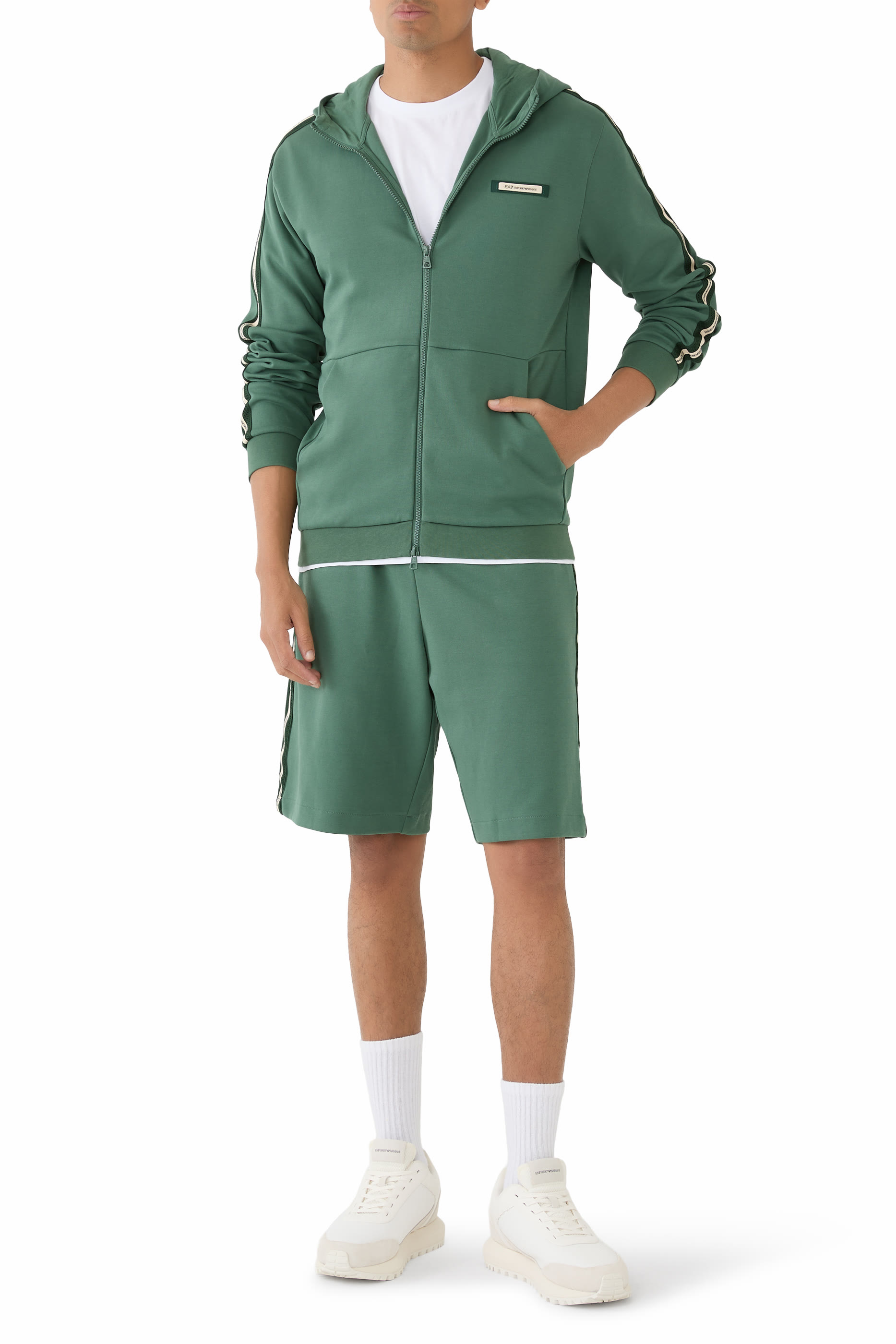 سويت شيرت بغطاء رأس وشعار الماركة قماش بنسيج متشابك