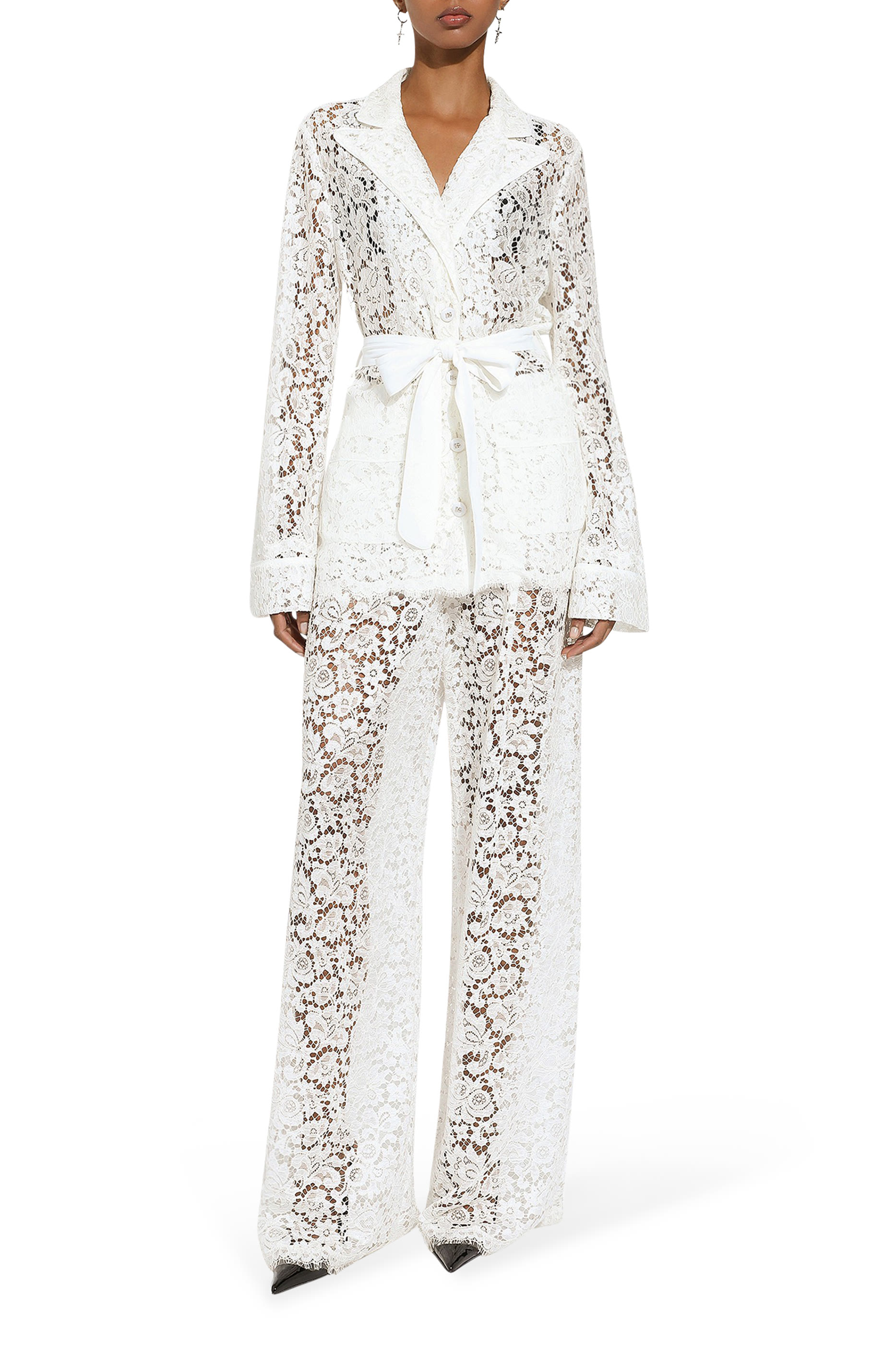 قميص بيجامة كوردونيتو بنقشة زهور ودانتيل