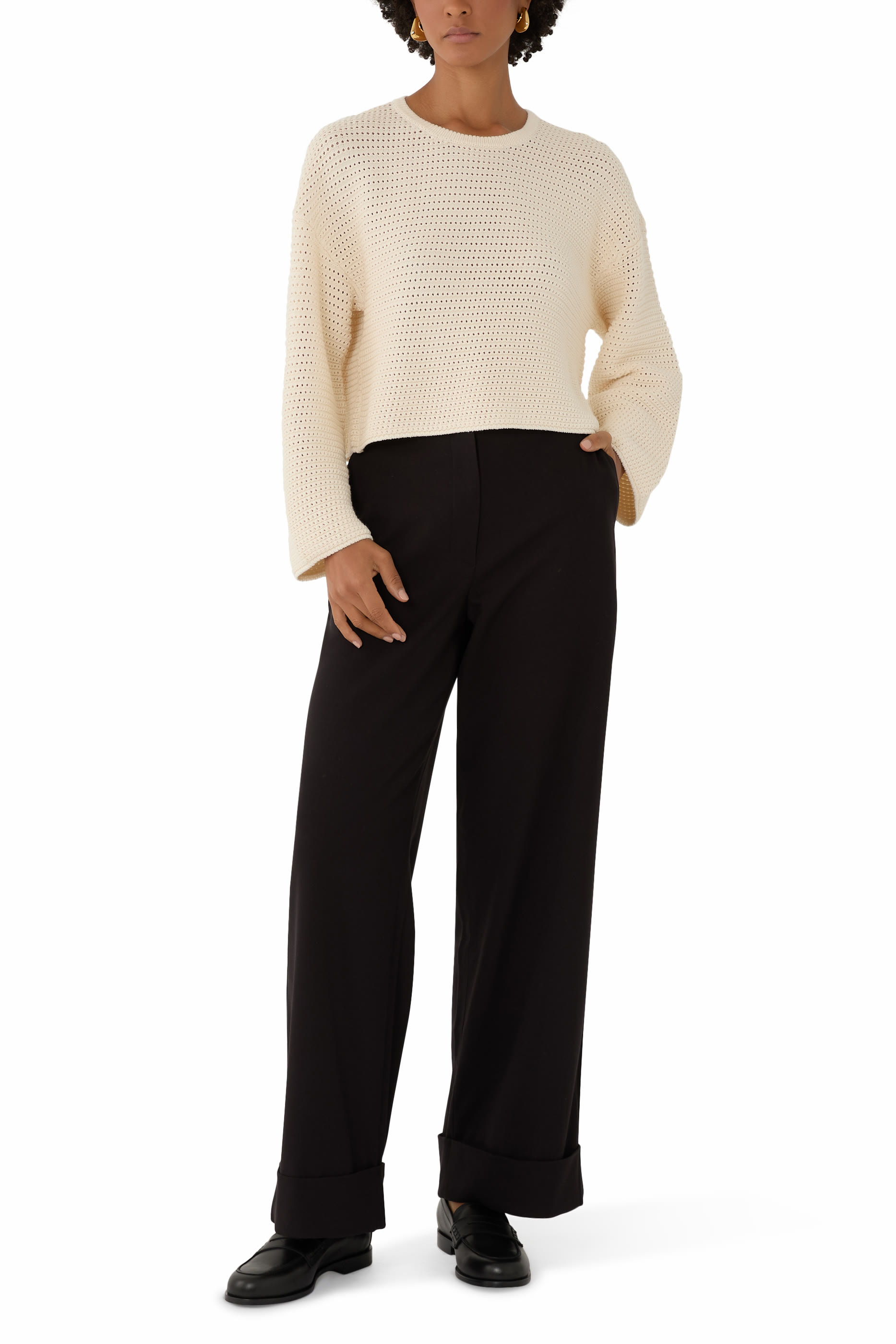 Folded Wide-Leg Formal Trousers