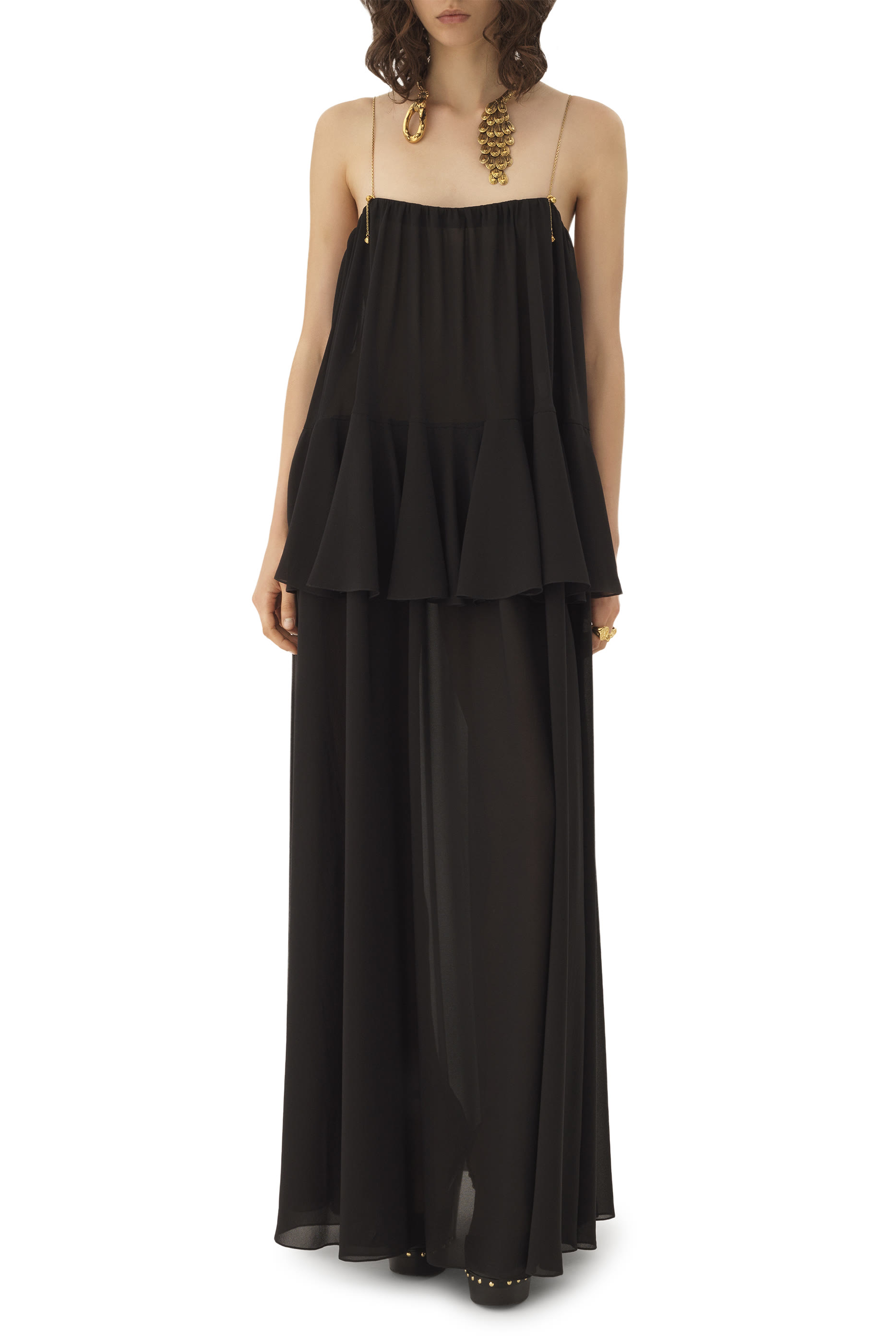 فستان جورجيت طويل بلا أكمام حرير