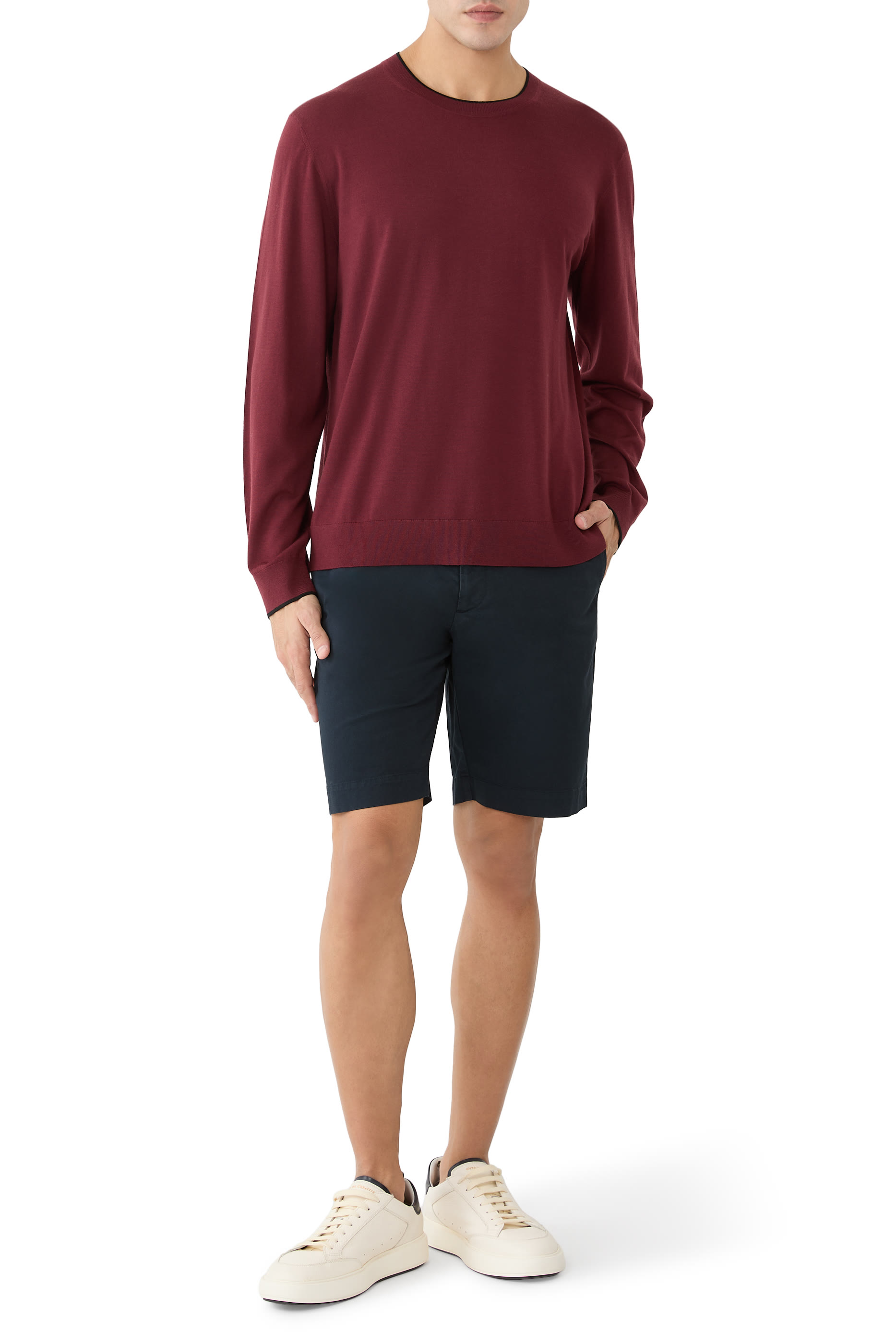 كنزة بياقة ضيقة قماش مضلع