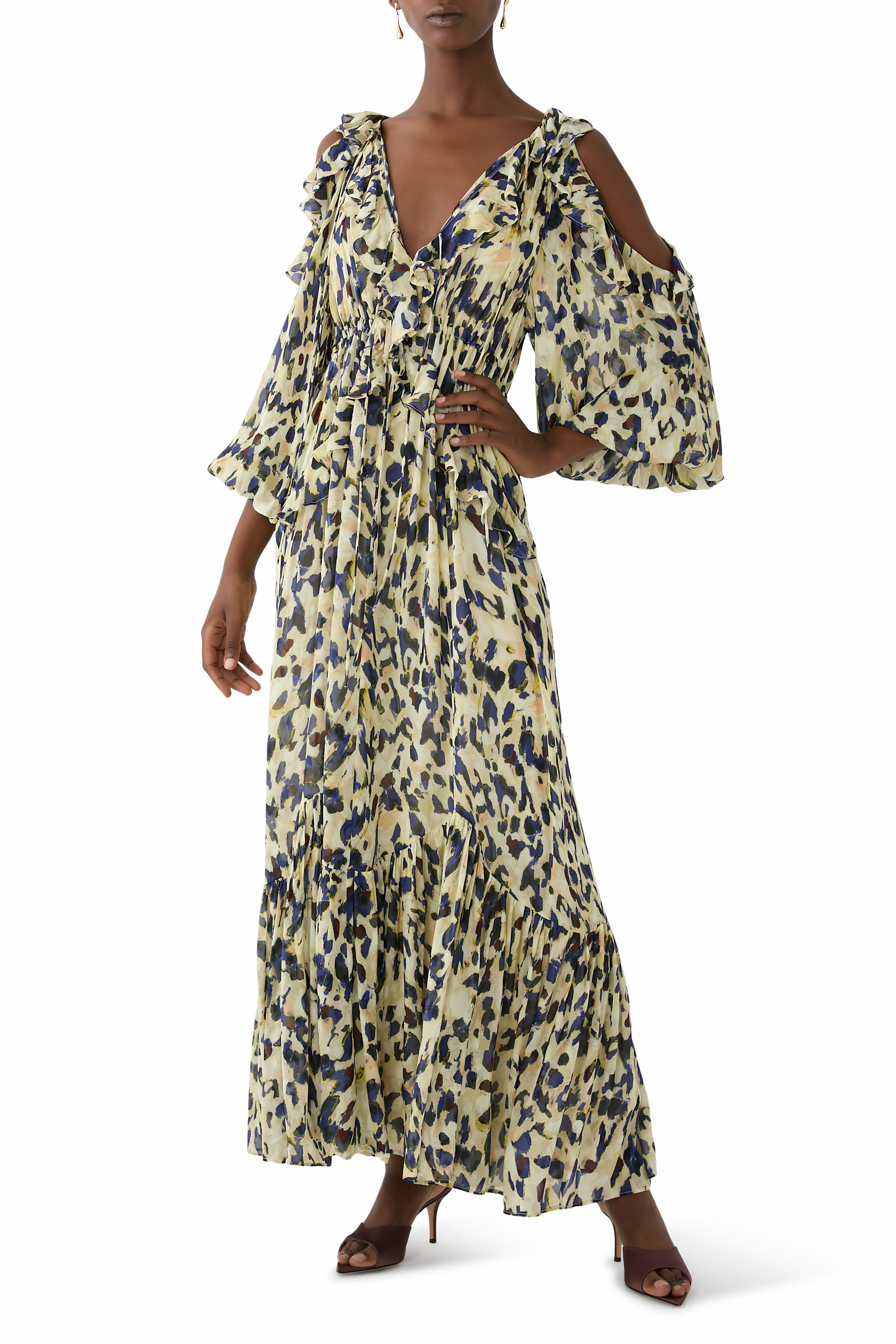 فستان كينيتيك طويل برباط تضييق رافل