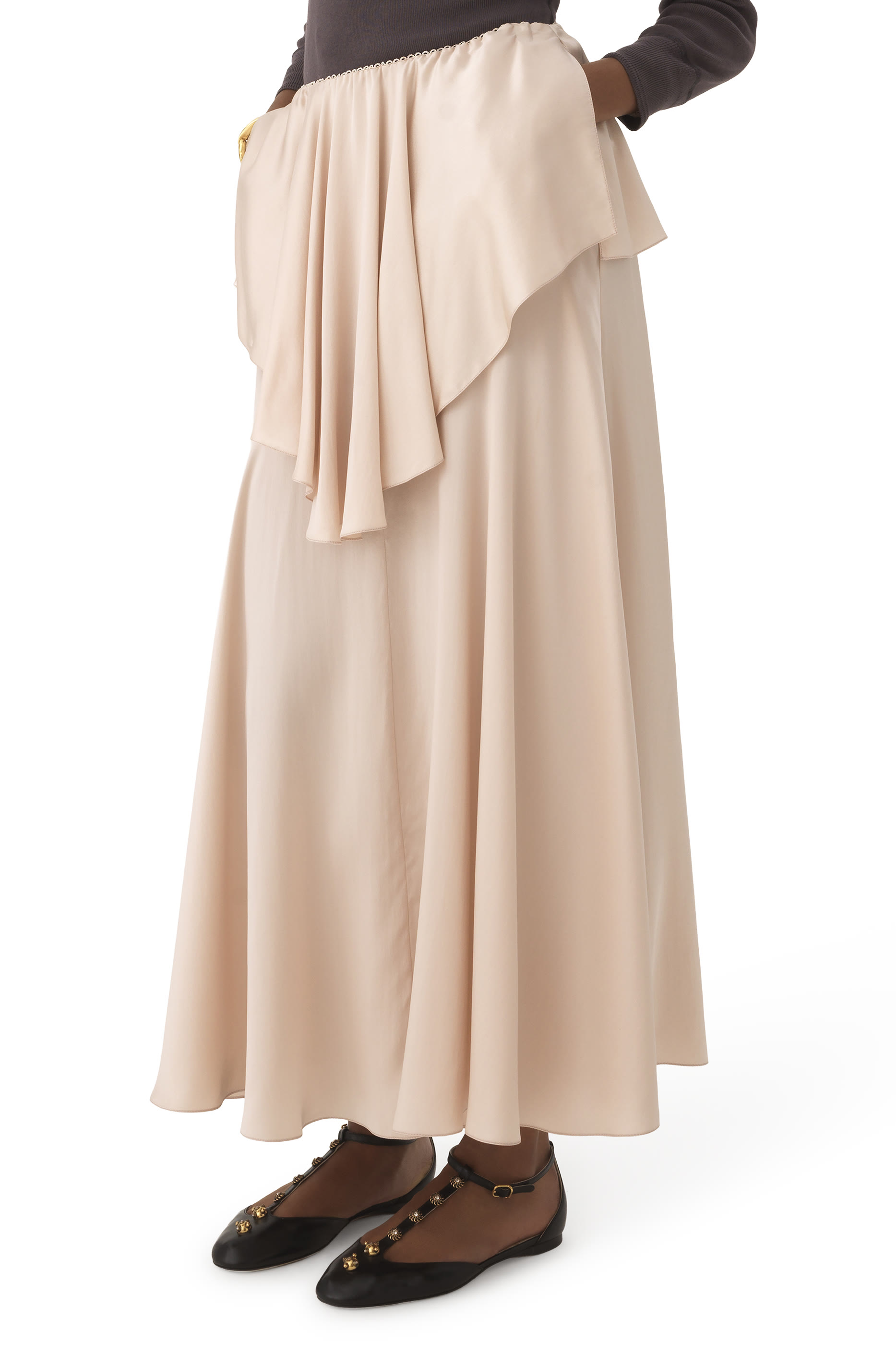 تنورة متوسطة الطول بطبقتين قماش انسيابي