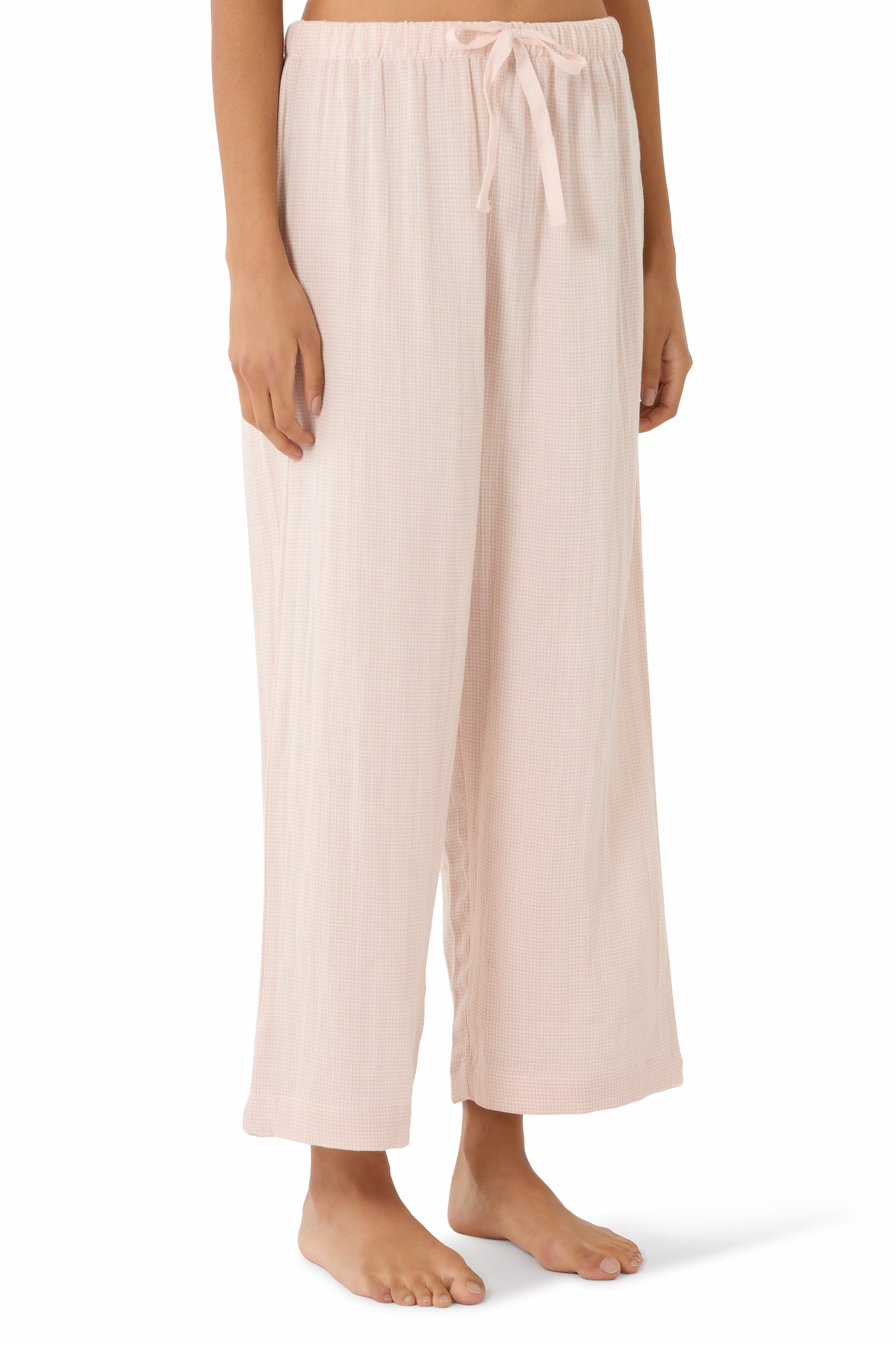 طقم بيجامة بنقشة غينغهام بحجم صغير قطن مزدوج