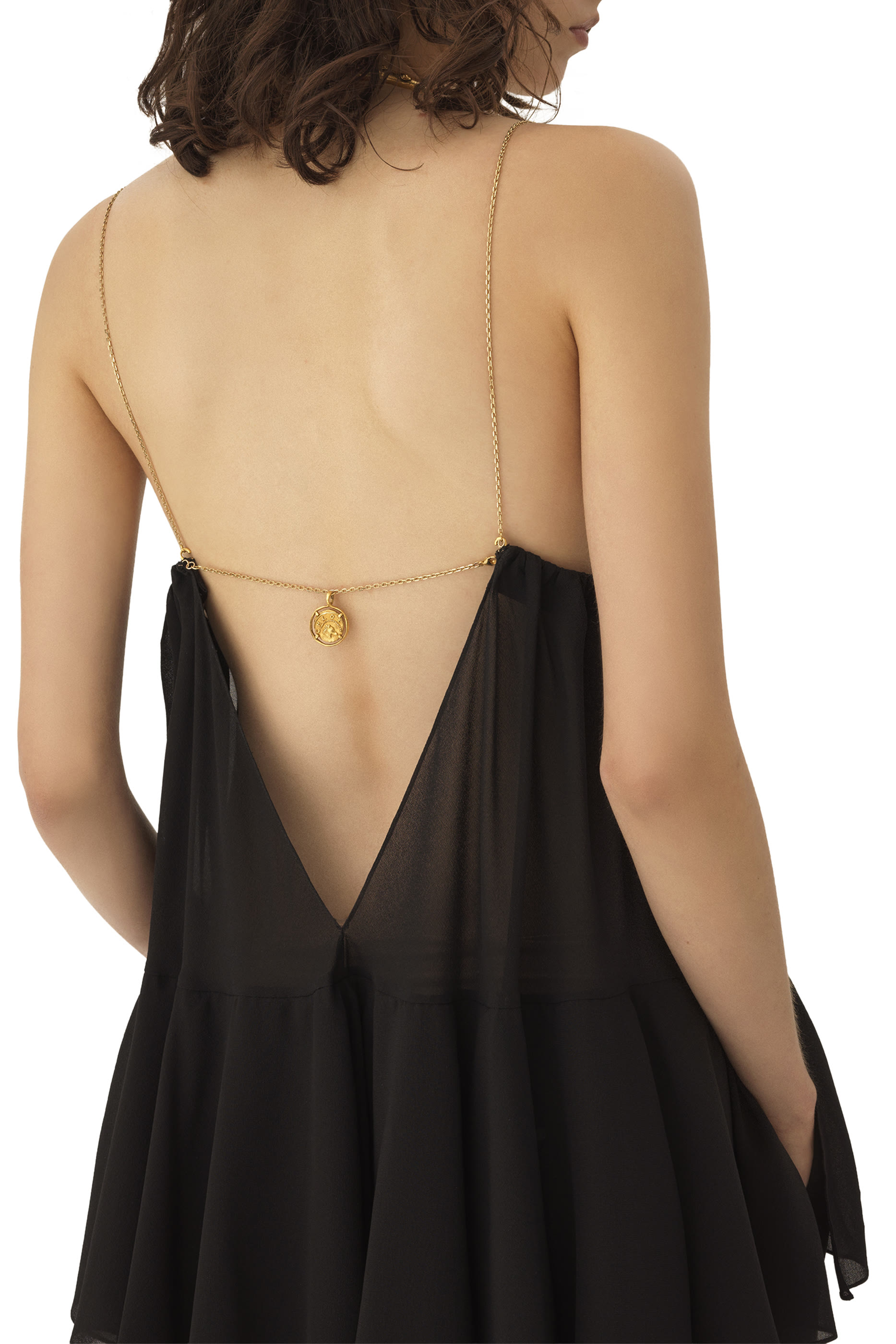 فستان جورجيت طويل بلا أكمام حرير