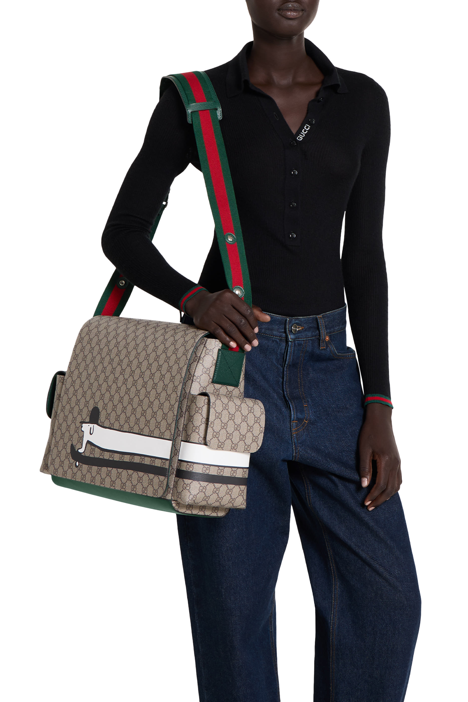 حقيبة مستلزمات أطفال كبيرة بنقشة حرفي شعار الماركة