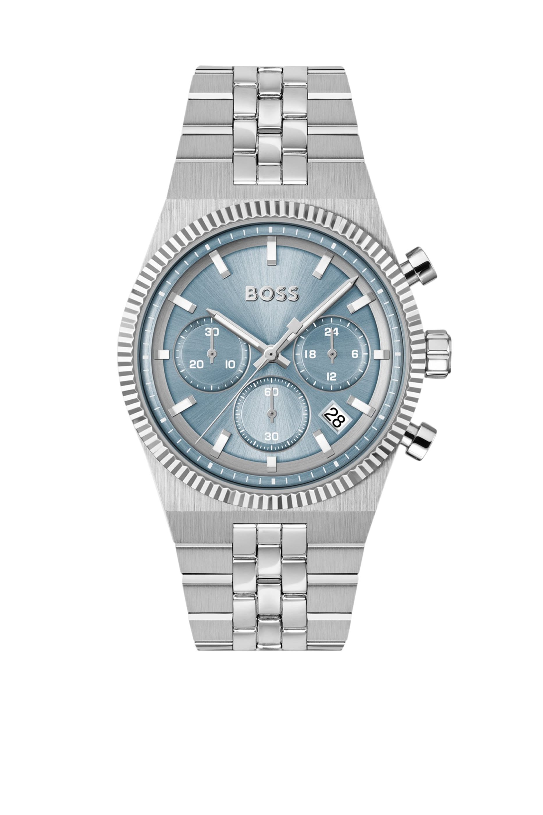 Candor Blue-Dial Chronograph Watch with Fluted Bezel 