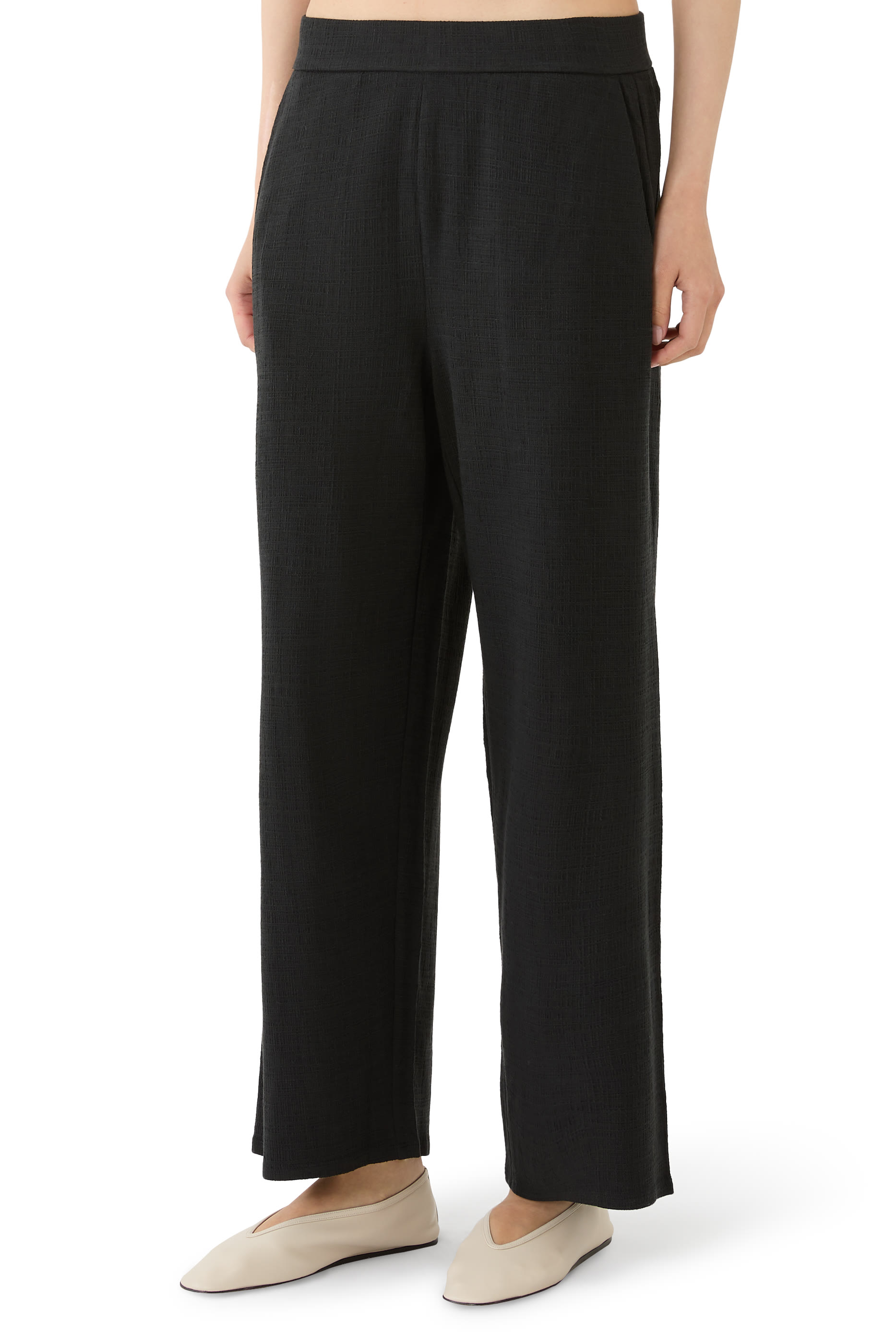 بنطال بقصة مستقيمة نسيج جيرسيه مطاطي