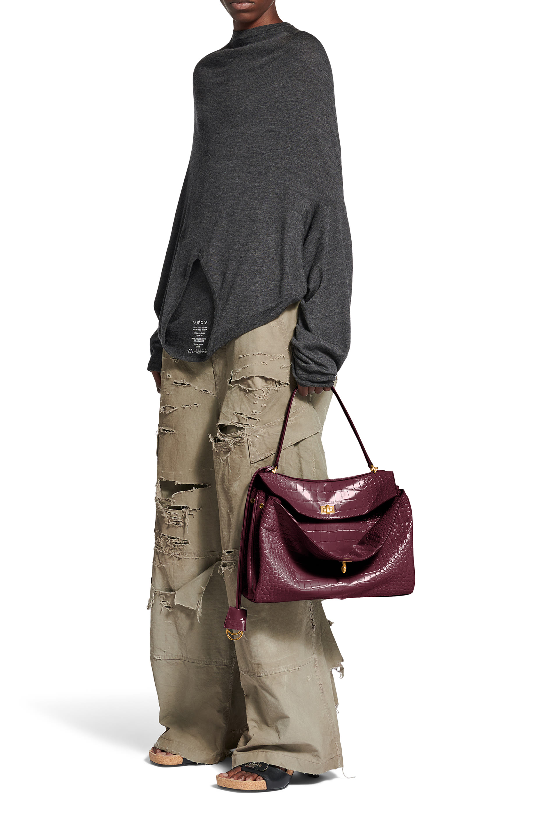 حقيبة يد روديو متوسطة جلد بنقشة جلد تمساح