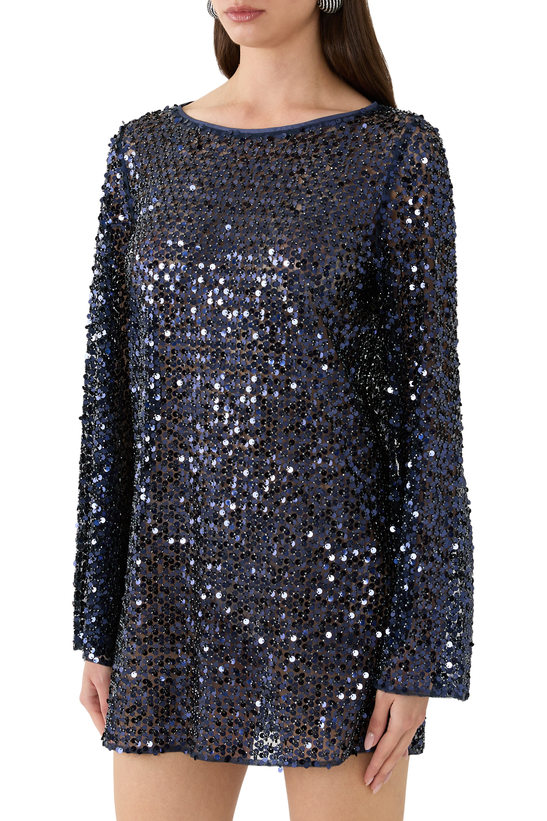 فستان إيفرلي قصير بأكمام طويلة 