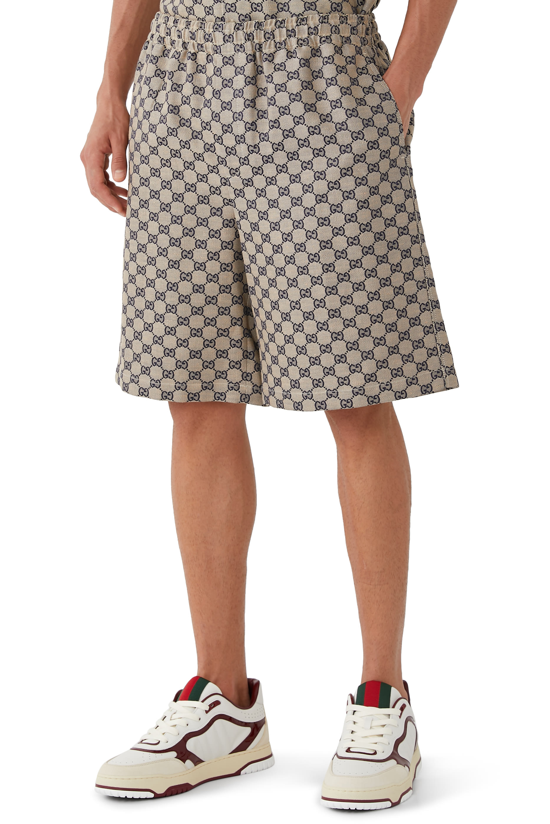 شورت بنقشة حرفي الماركة بمزيج كتان