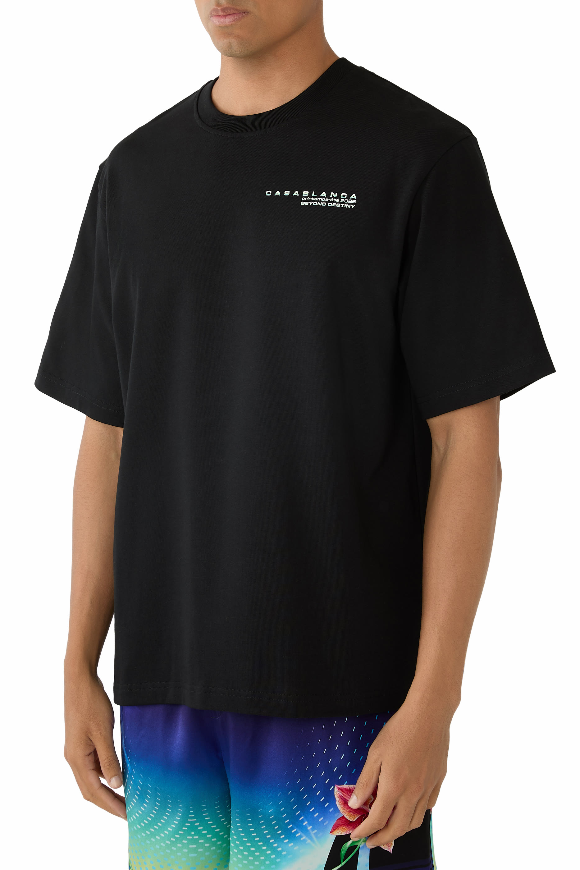 تيشيرت غليتش أوركيد بقصة فضفاضة