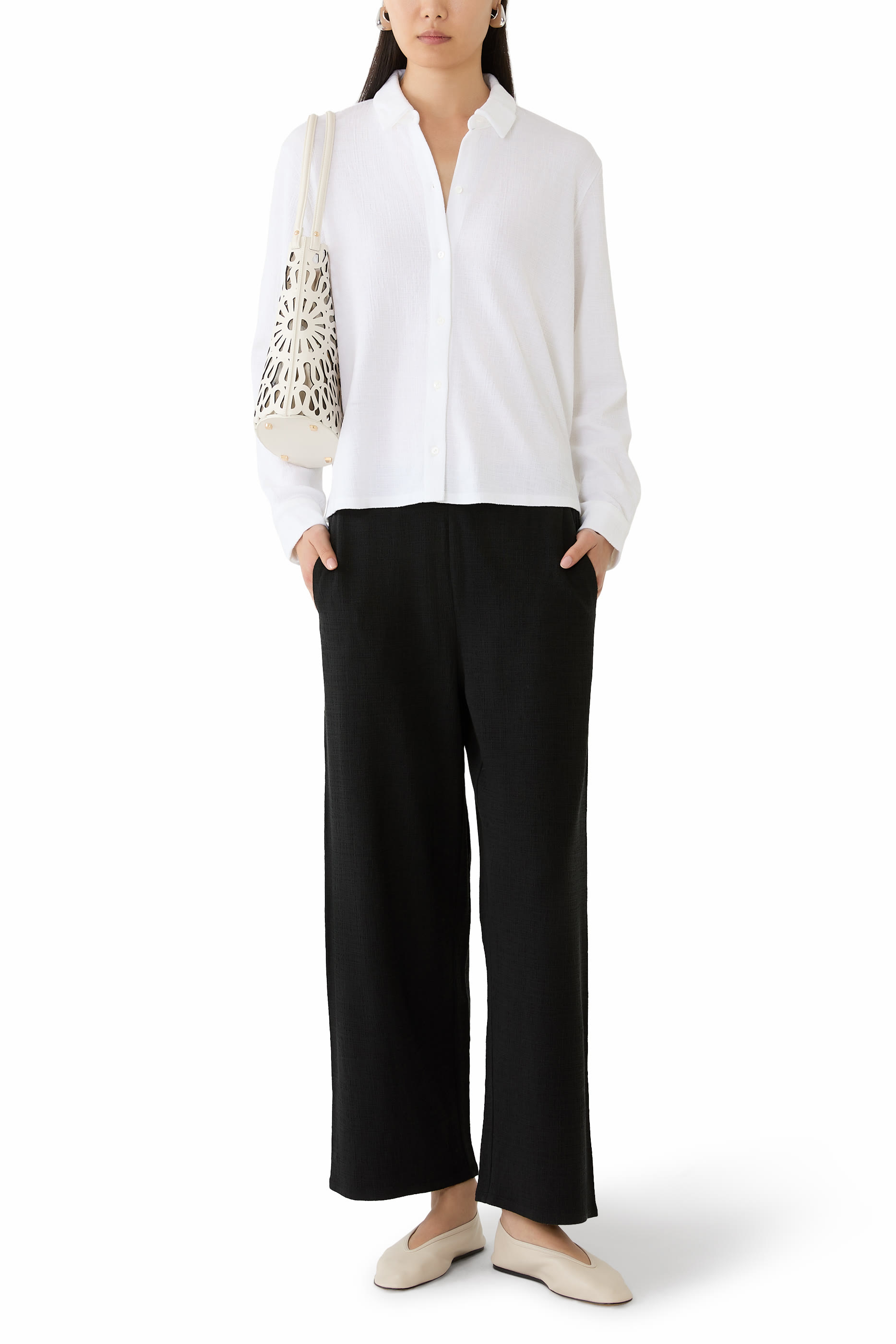 قميص بياقة كلاسيكية نسيج جيرسيه مطاطي متقاطع