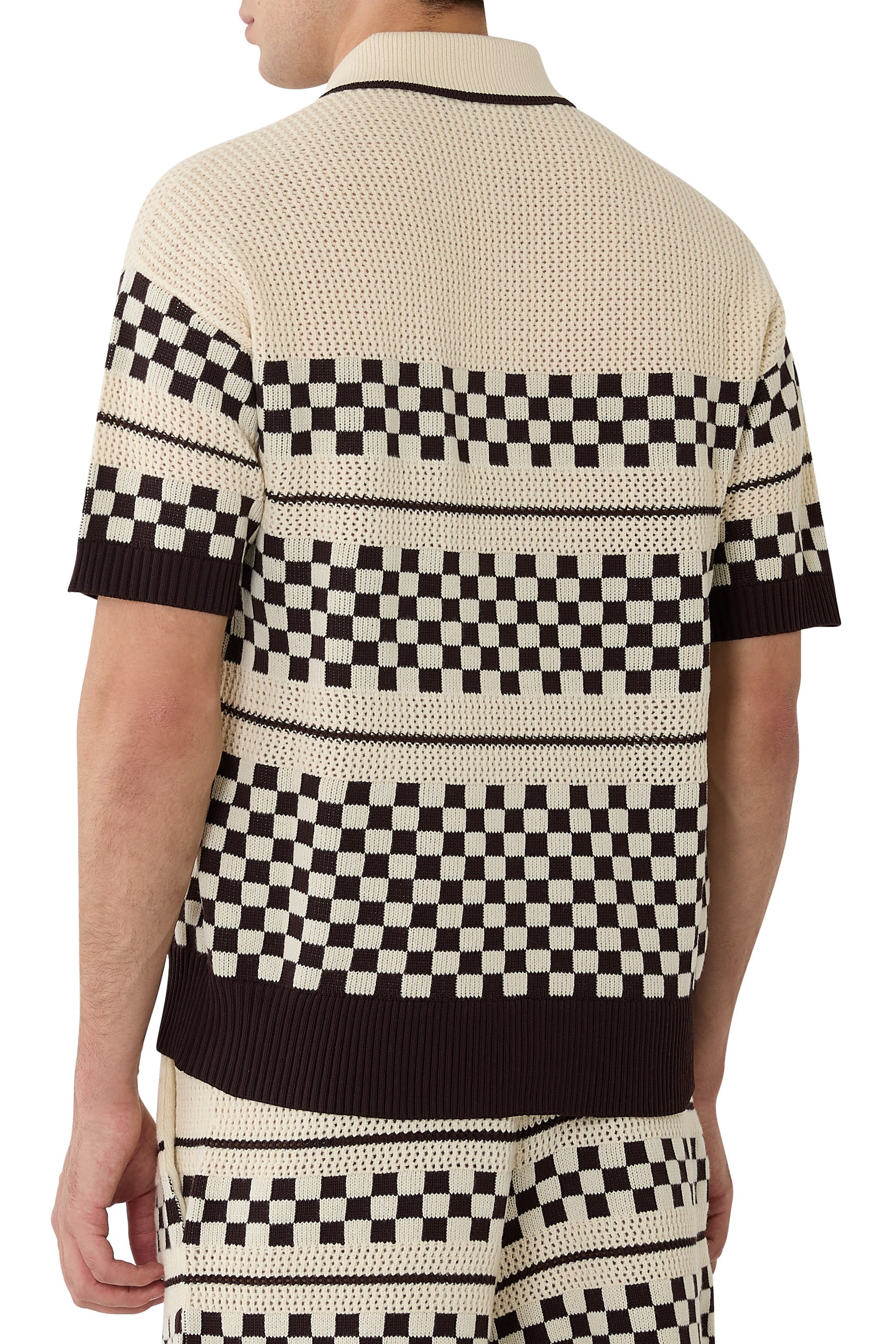 قميص بنقشة مربعات قماش شبكي وصوف