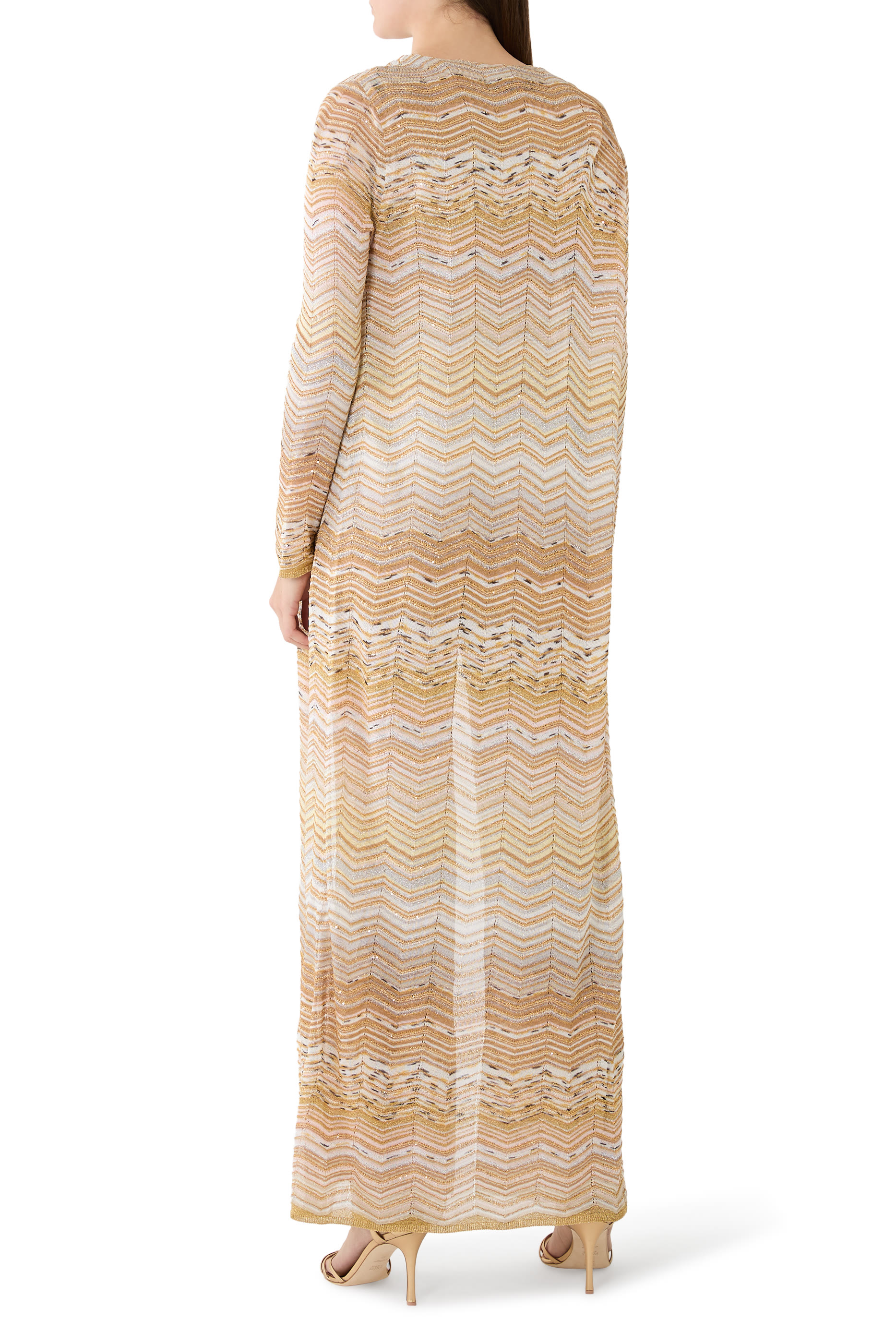 كارديغان طويل بنمط شيفرون مزين بترتر