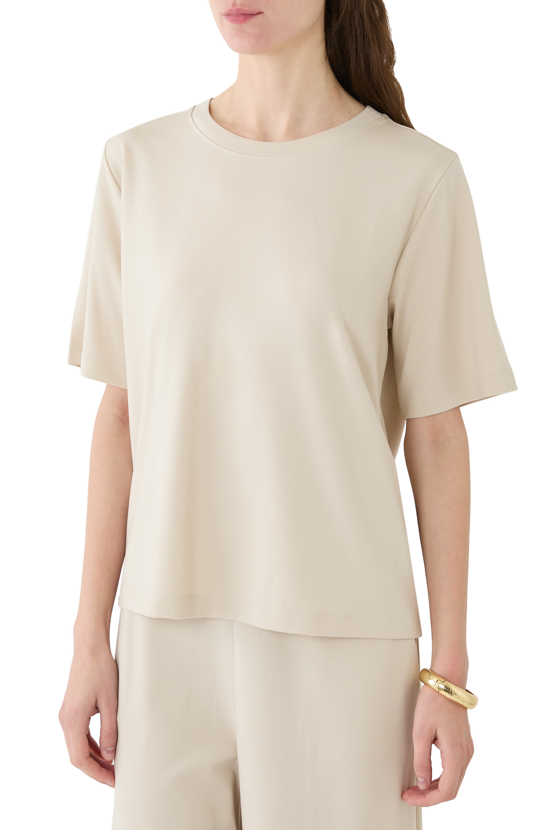 تيشيرت بياقة ضيقة بونتي خفيف الوزن