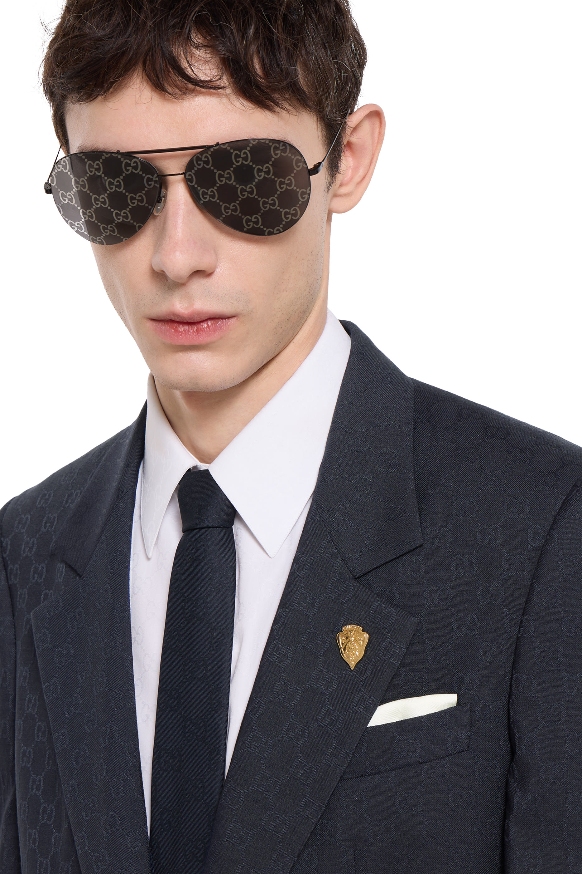 جاكيت بزر ونقشة حرفي شعار الماركة صوف