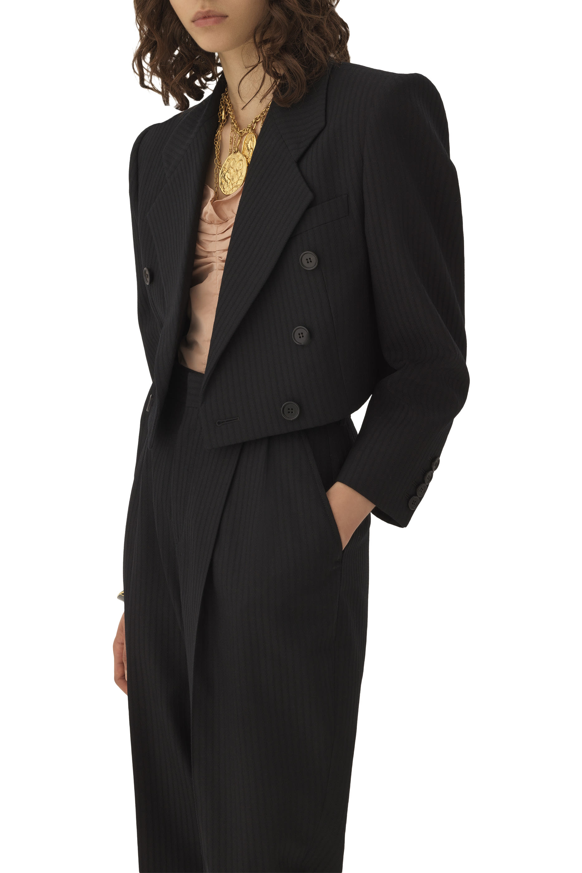 جاكيت سبينير قصير بصفي أزرار للإغلاق