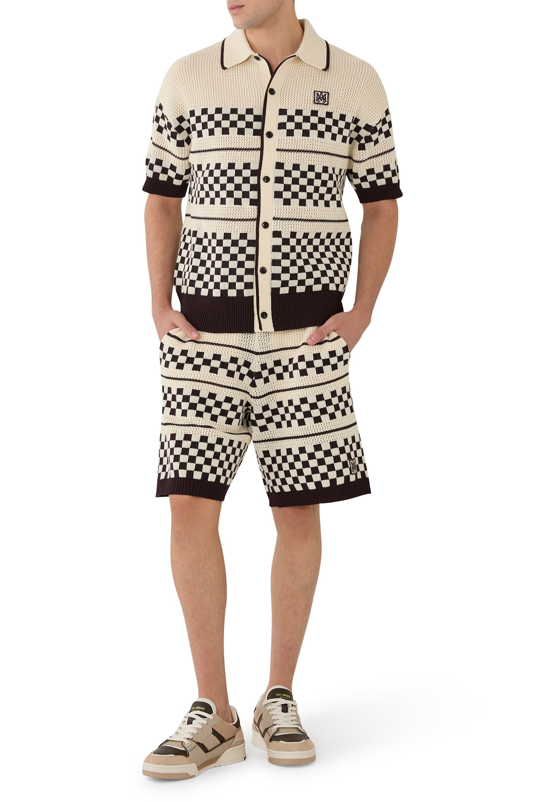 قميص بنقشة مربعات قماش شبكي وصوف