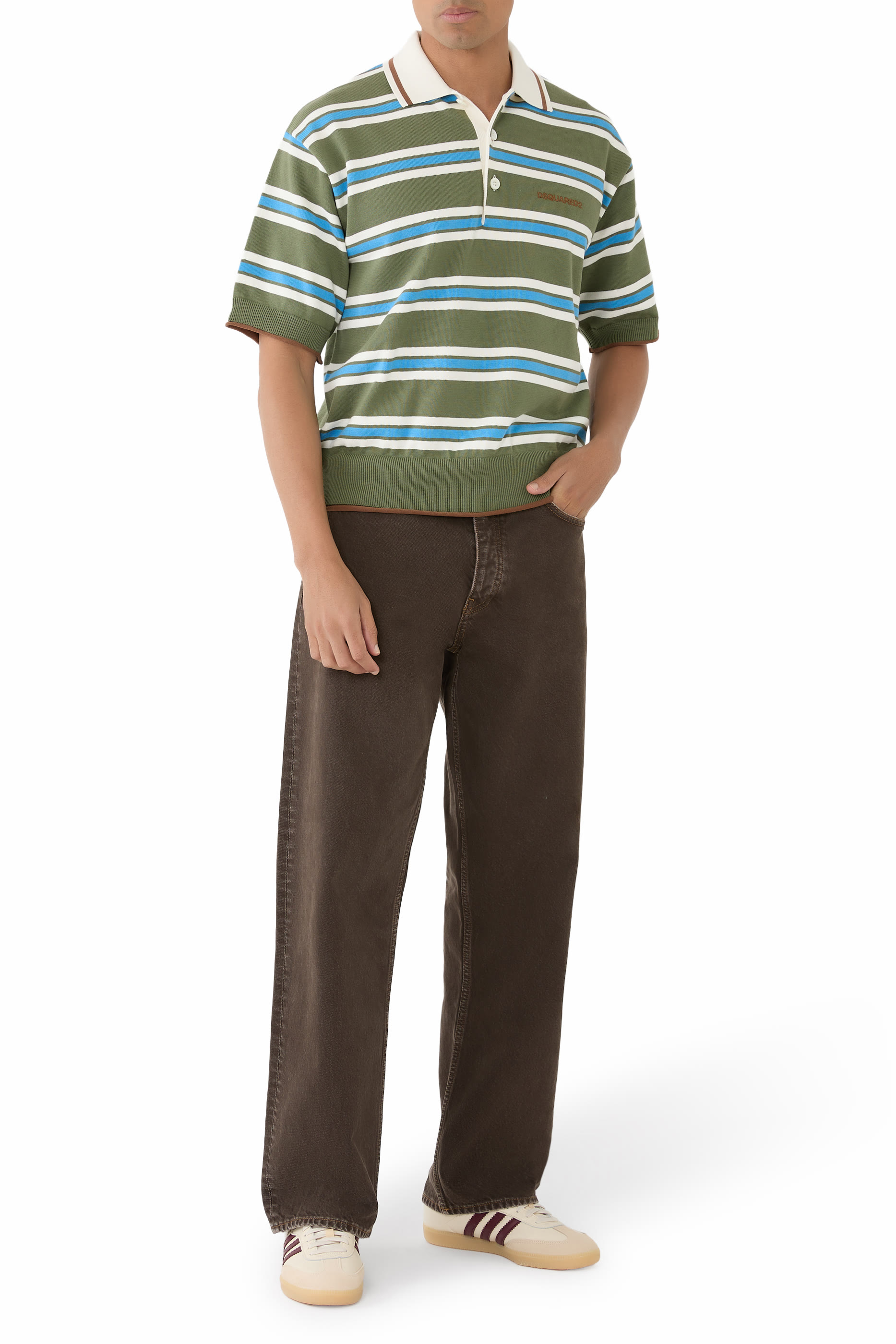 قميص بولو منسوج بنقشة مخططة