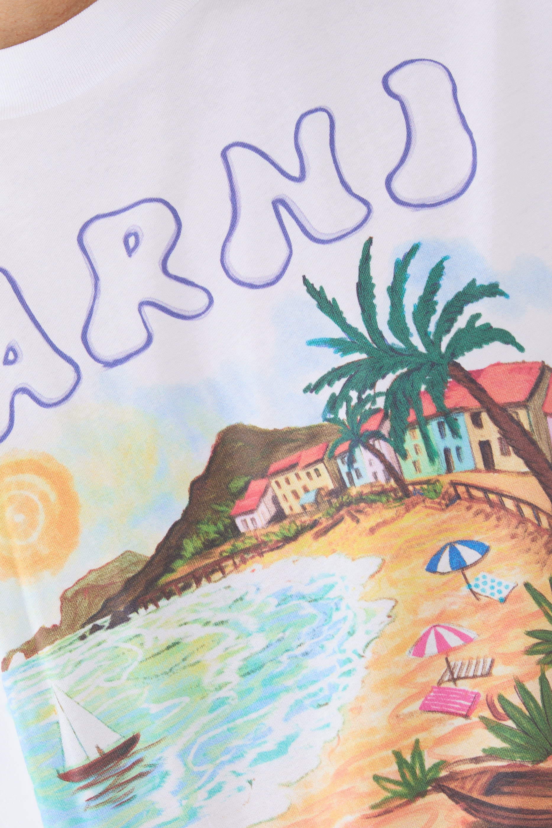 تيشيرت بنقشة بطاقة بريدية شاطئية