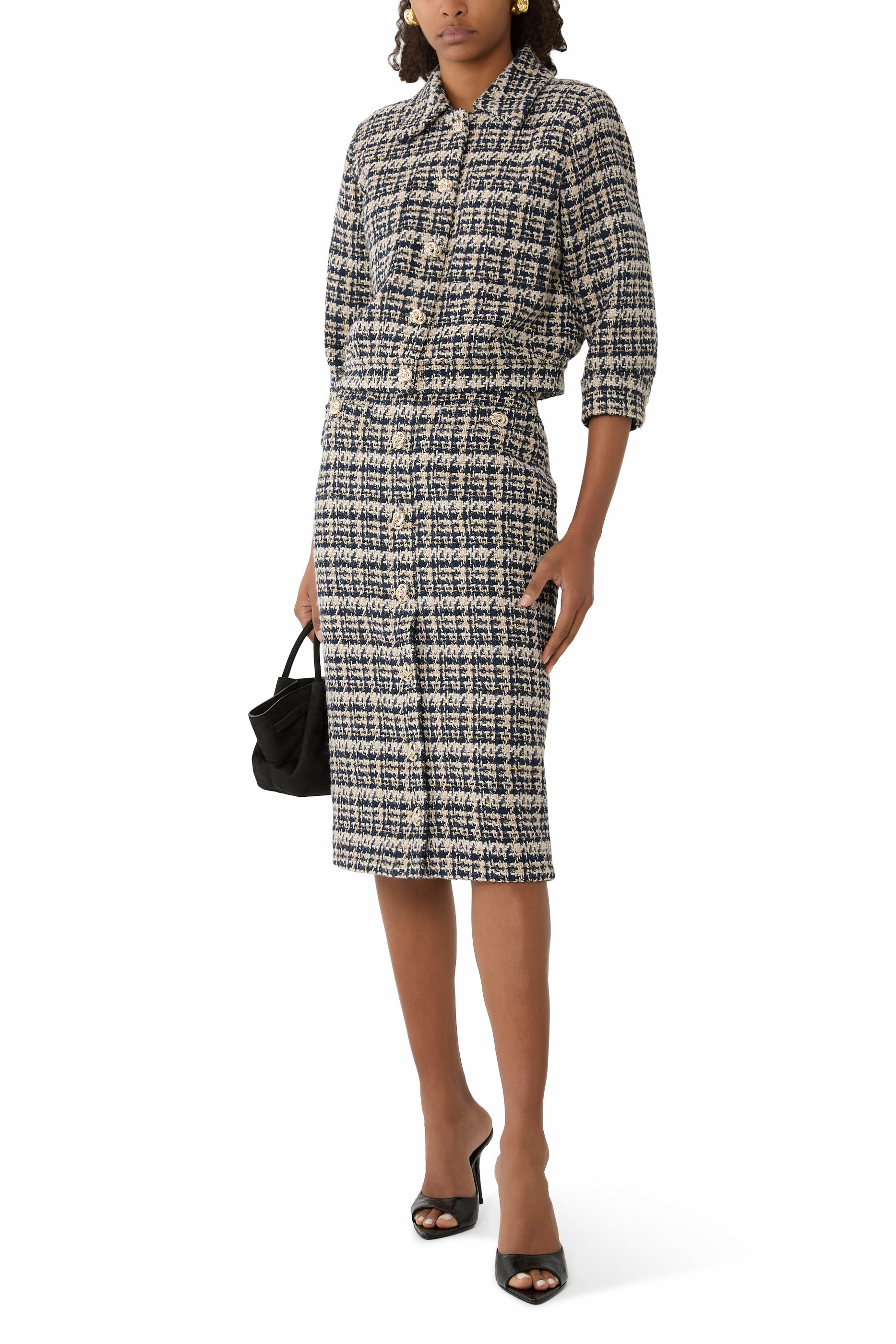 تنورة تاي متوسطة الطول تويد