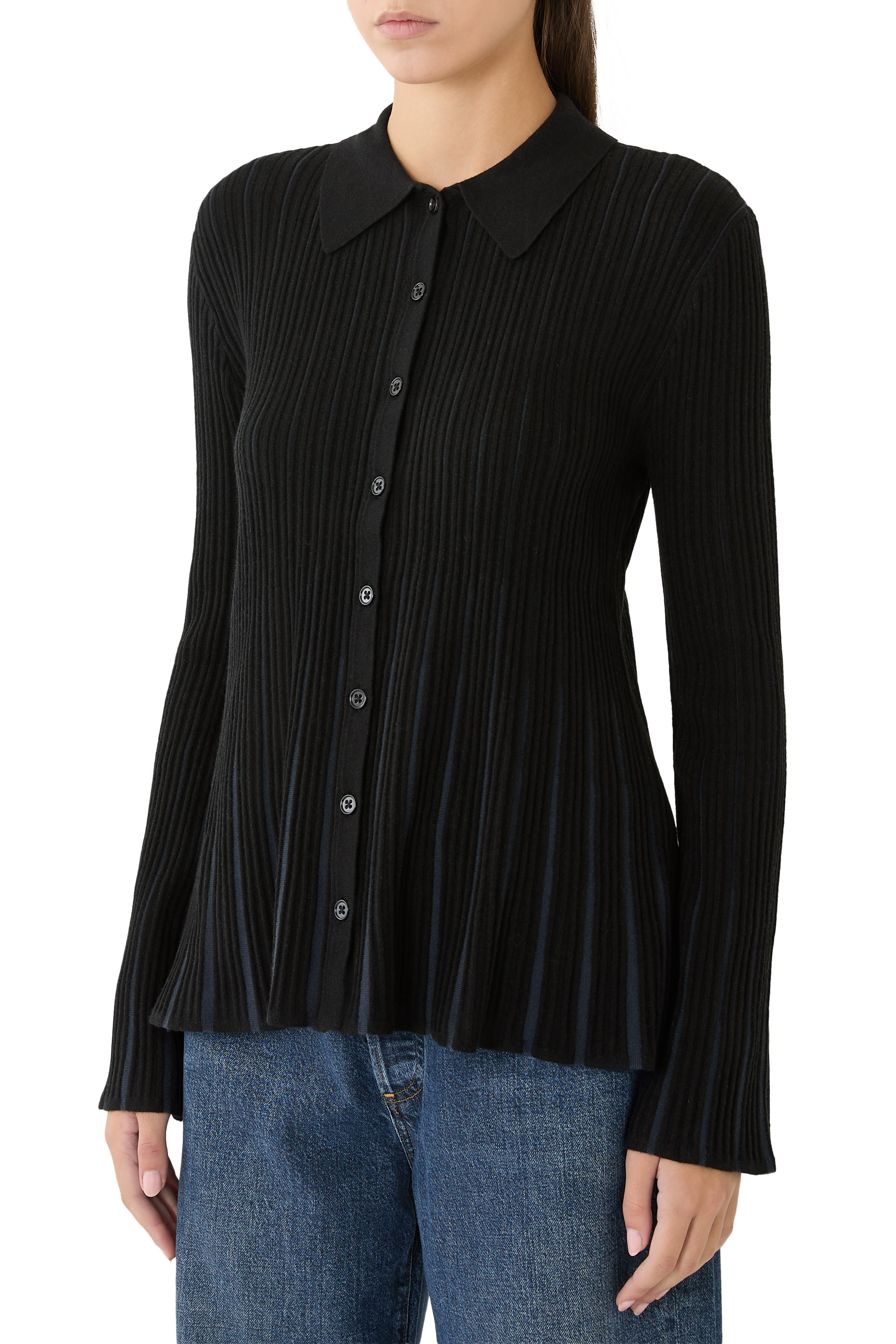 Pleated Rib Knit Cardigan