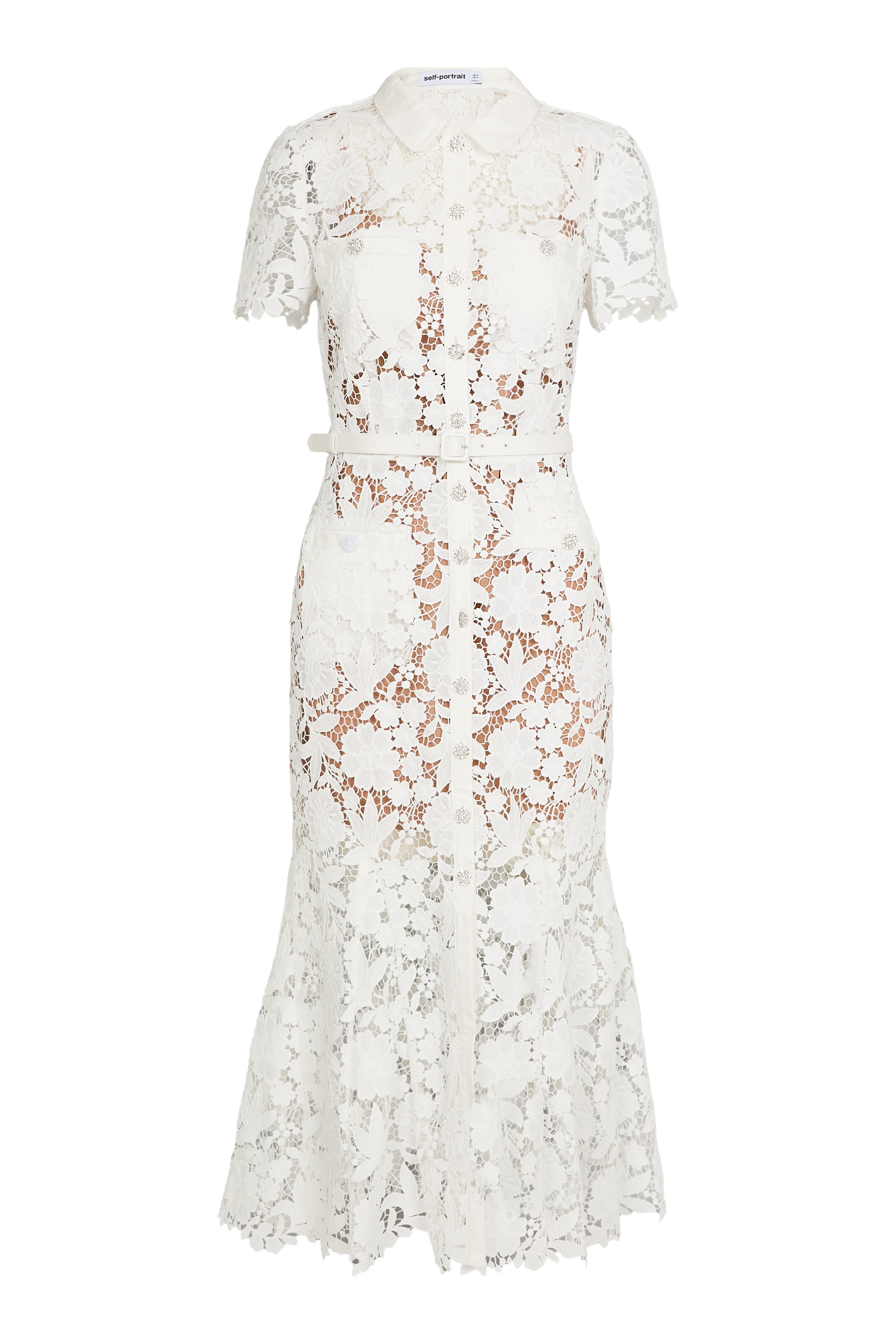 فستان متوسط الطول بياقة دانتيل