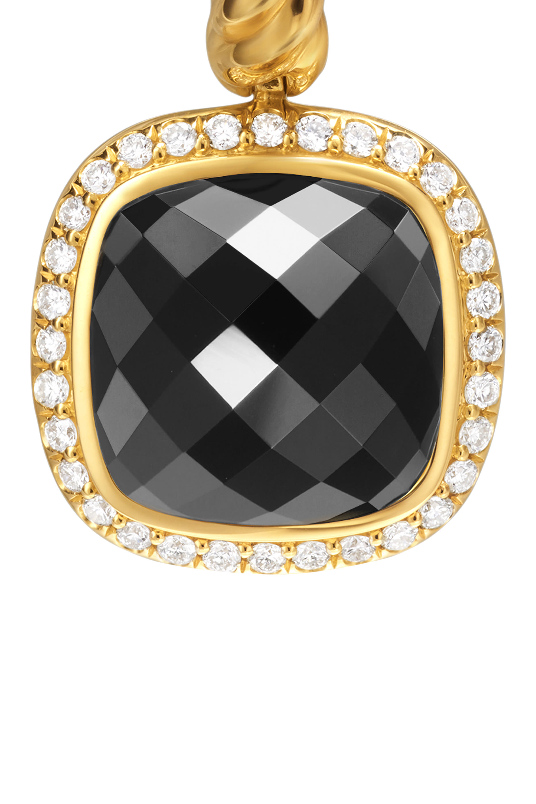 أقراط ألبيون متدلية مرصعة بالعقيق الأسود والماس، ذهب أصفر عيار 18