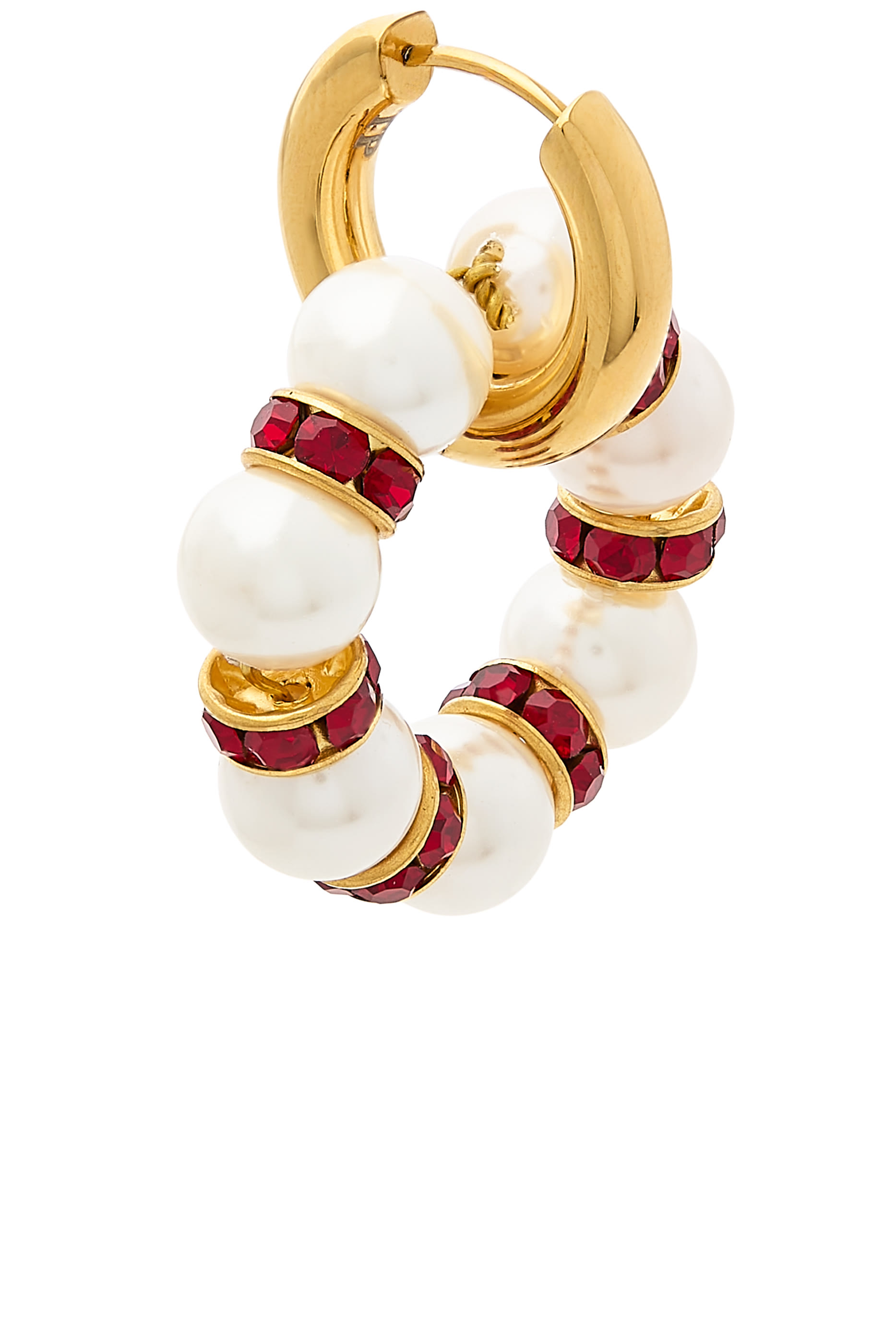 أقراط بتصميم غير متماثل مزينة بكريستال ولؤلؤ، نحاس مطلي بذهب عيار 24