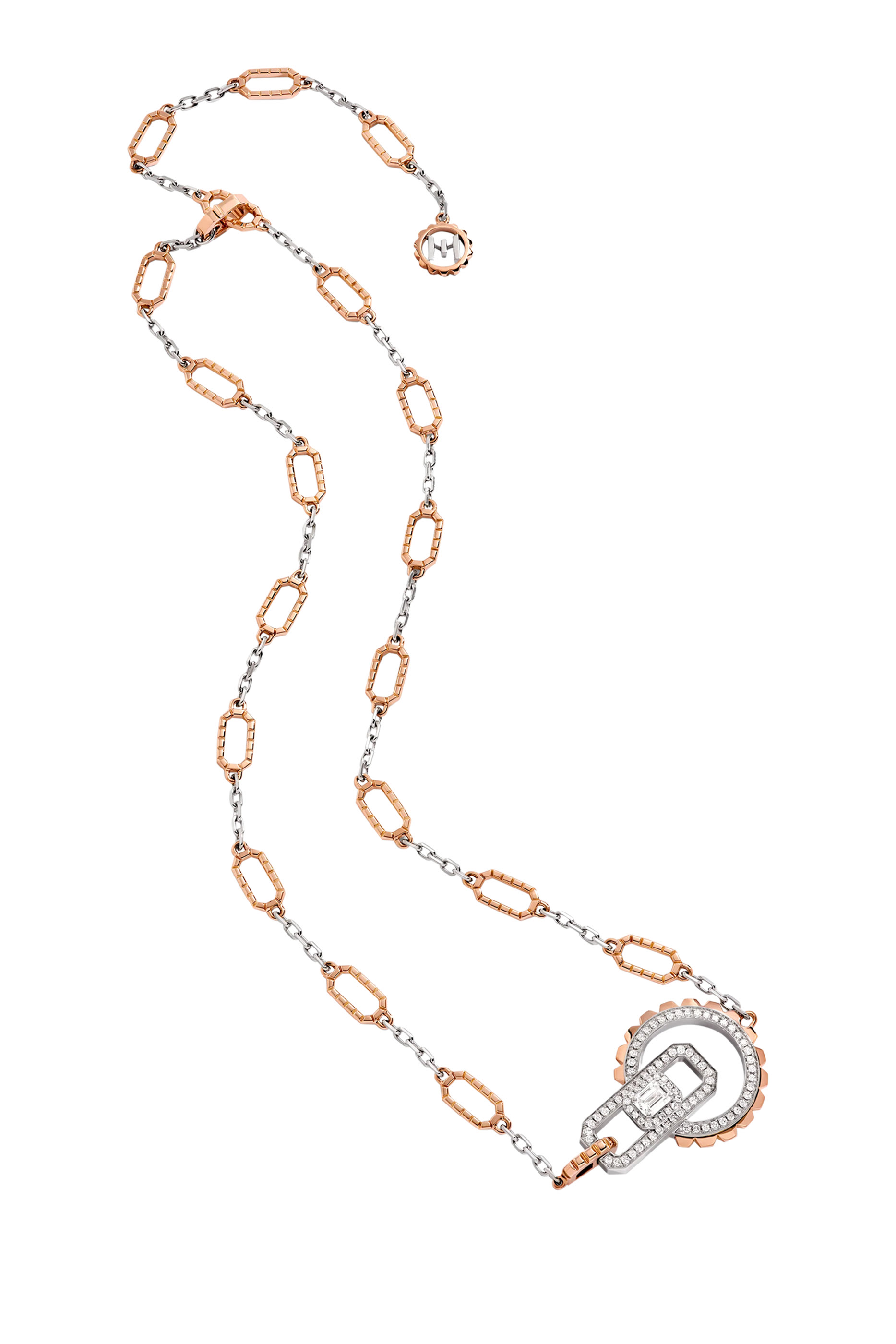 قلادة رقبة إمباير بلونين مرصعة بالماس ذهب أبيض ووردي عيار 18