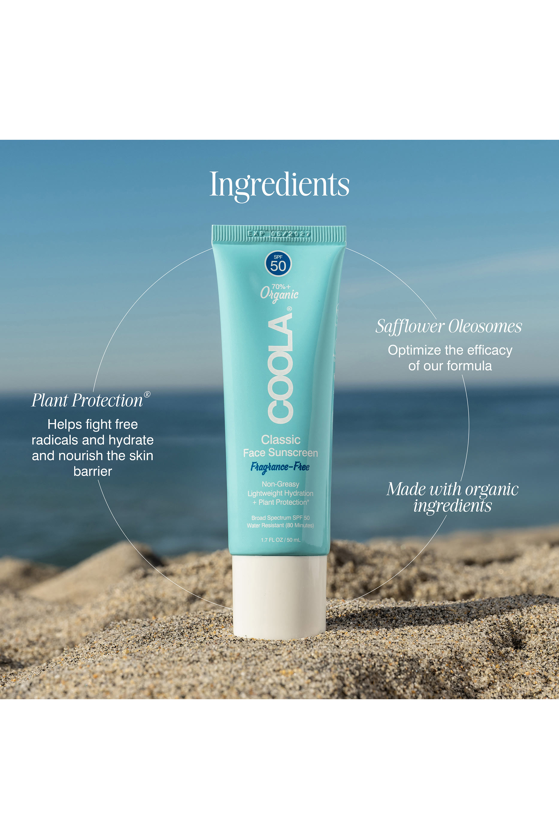 لوشن كلاسيك عضوي لحماية الوجه من الشمس غير معطر SPF50